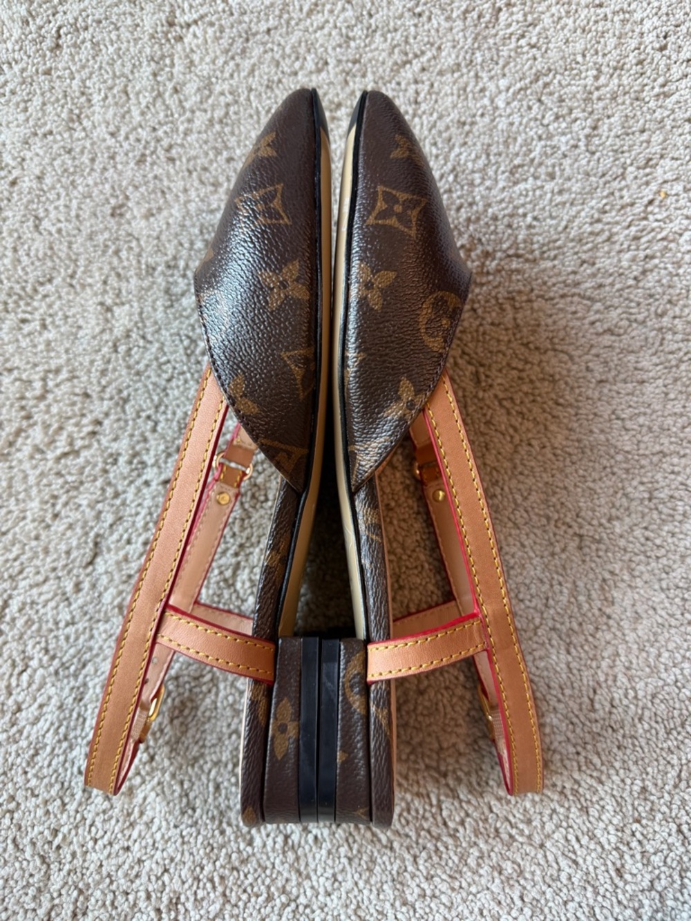 LV Monogram Pointed-Toe Slingback in Brown and Red 37 - Picture 9 of 13